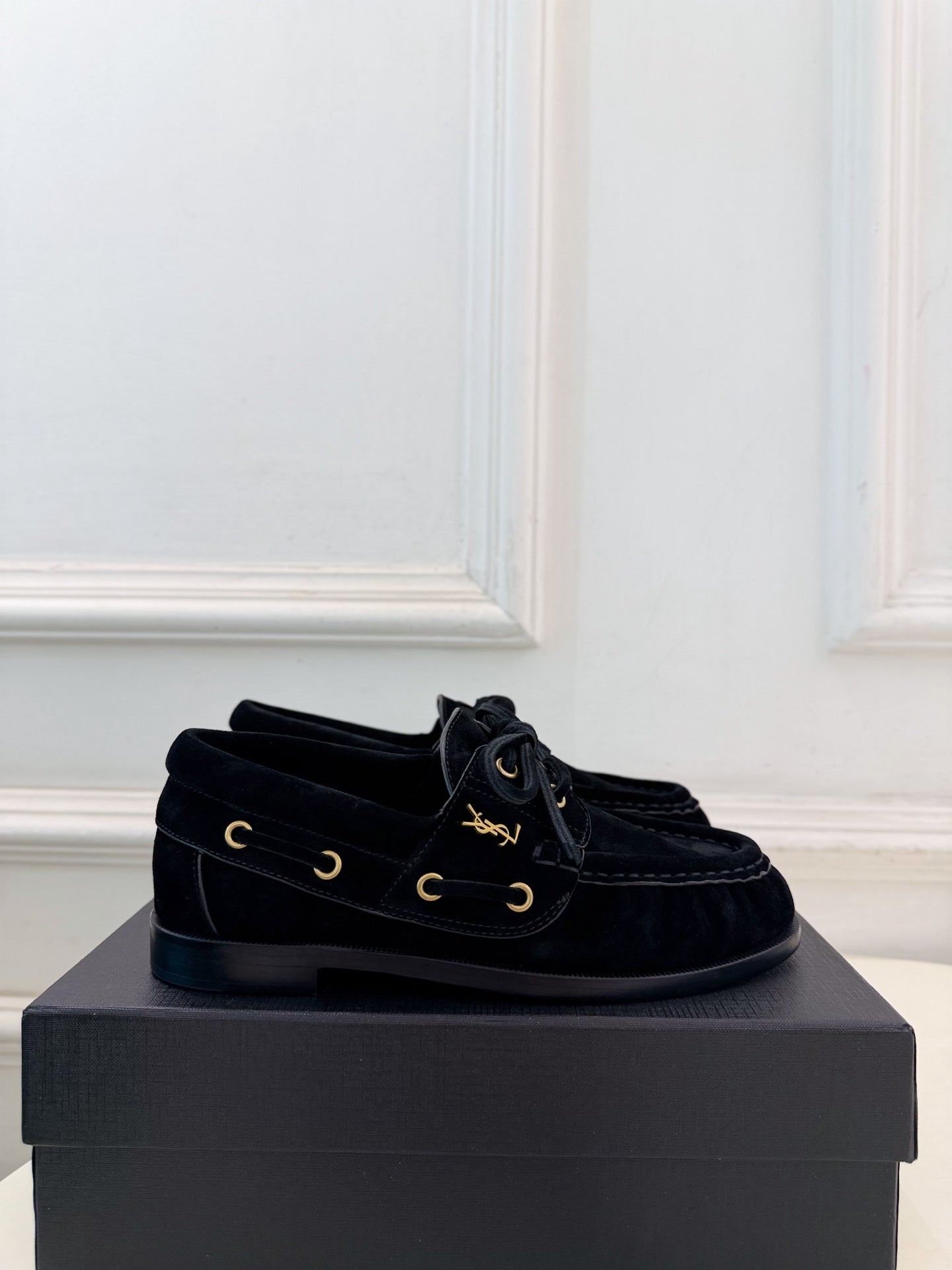 YSL Le Loafer Bateau Boat Shoes Black Suede 112327