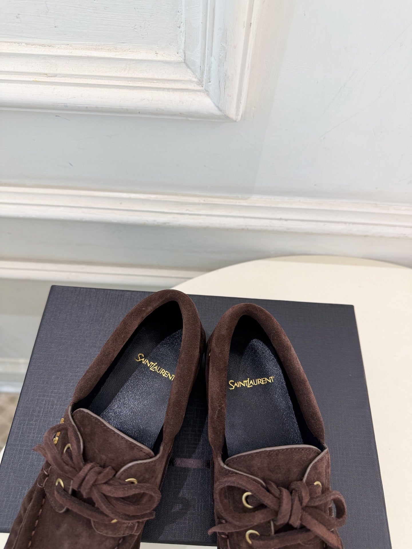 YSL Le Loafer Bateau Boat Shoes Dark Brown Suede 112328