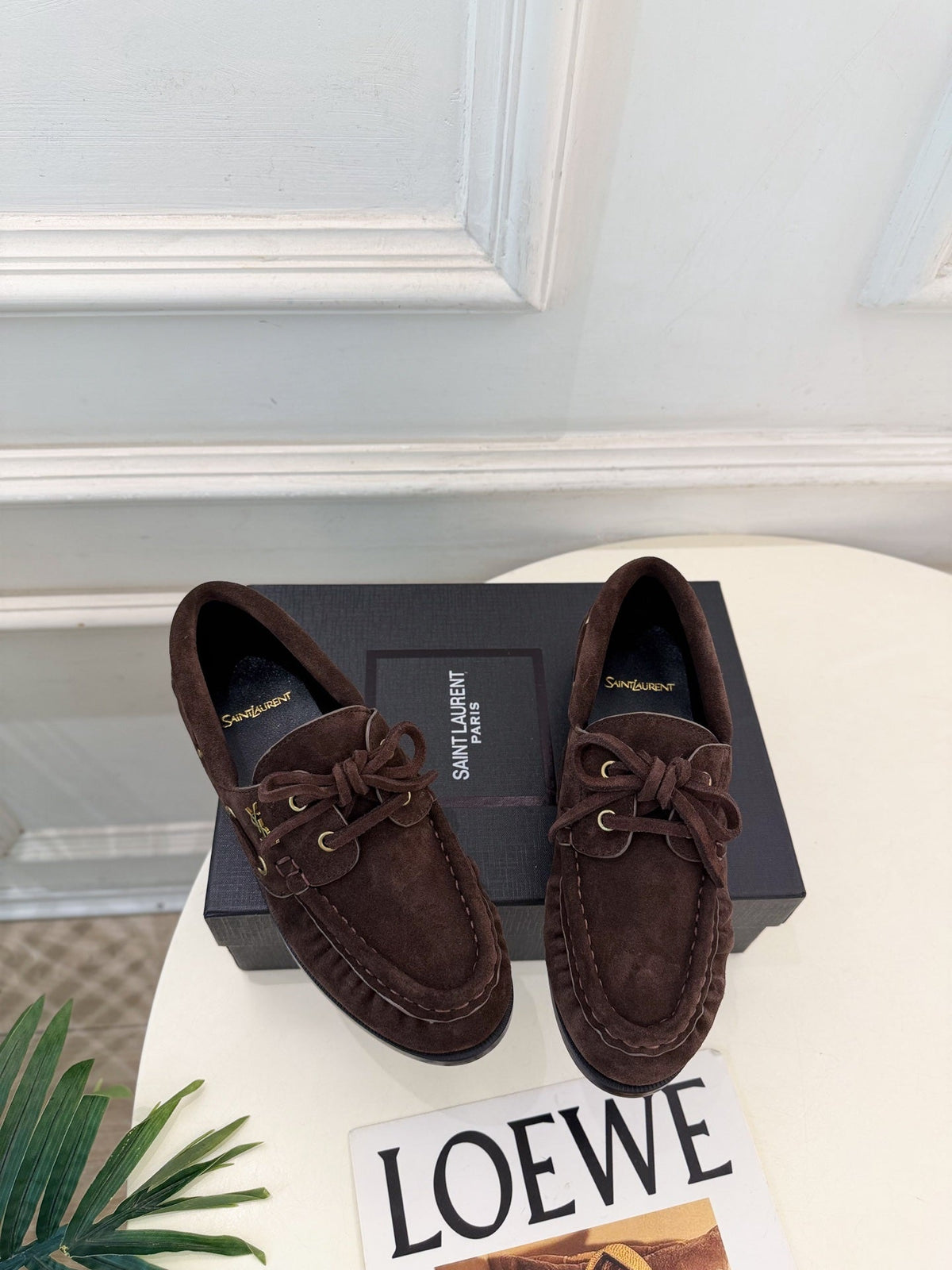 YSL Le Loafer Bateau Boat Shoes Dark Brown Suede 112328