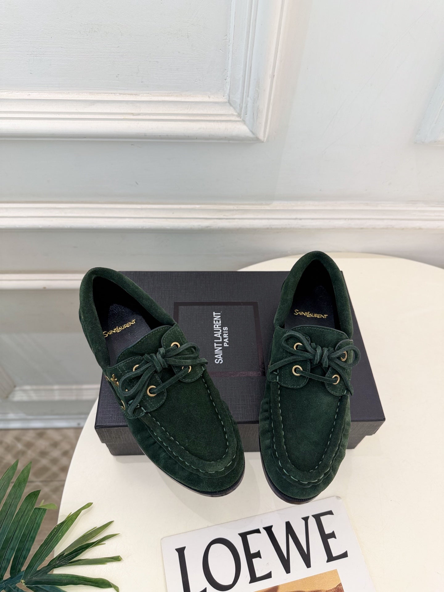 YSL Le Loafer Bateau Boat Shoes Dark Green Suede 112329