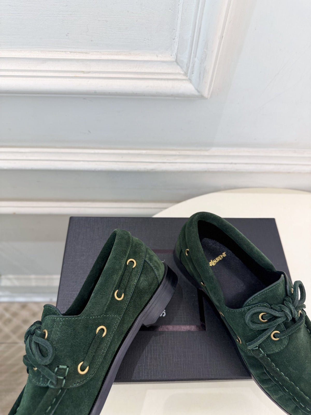 YSL Le Loafer Bateau Boat Shoes Dark Green Suede 112329