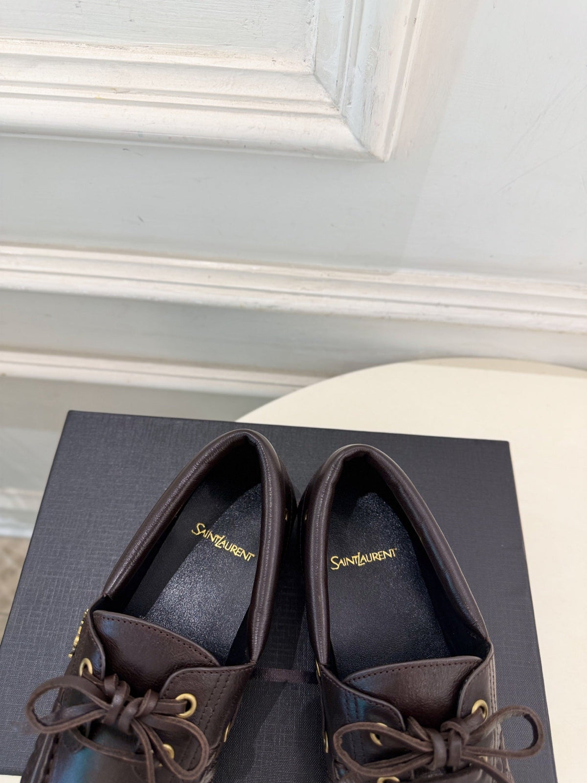YSL Le Loafer Bateau Boat Shoes Dark Brown Smooth Leather 112332