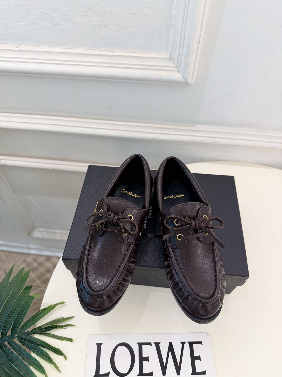 YSL Le Loafer Bateau Boat Shoes Dark Brown Smooth Leather 112332