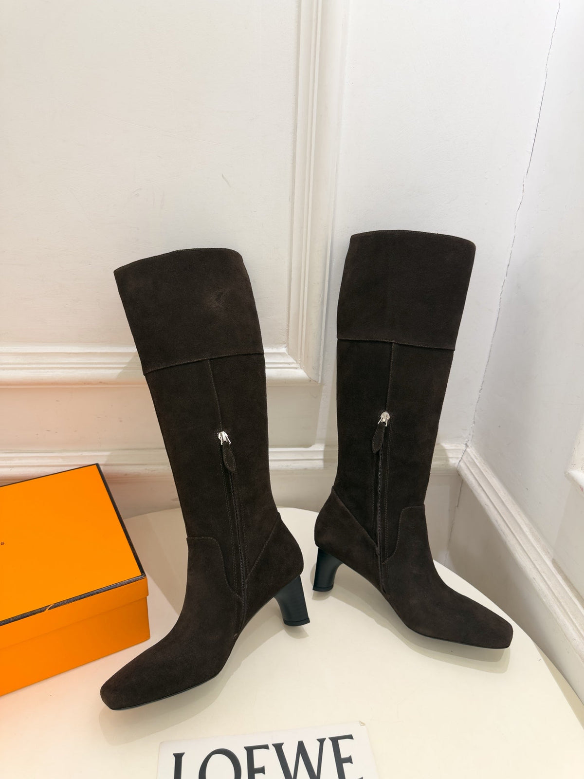 HM 26s Knee High Boots Dark Brown Suede 112130