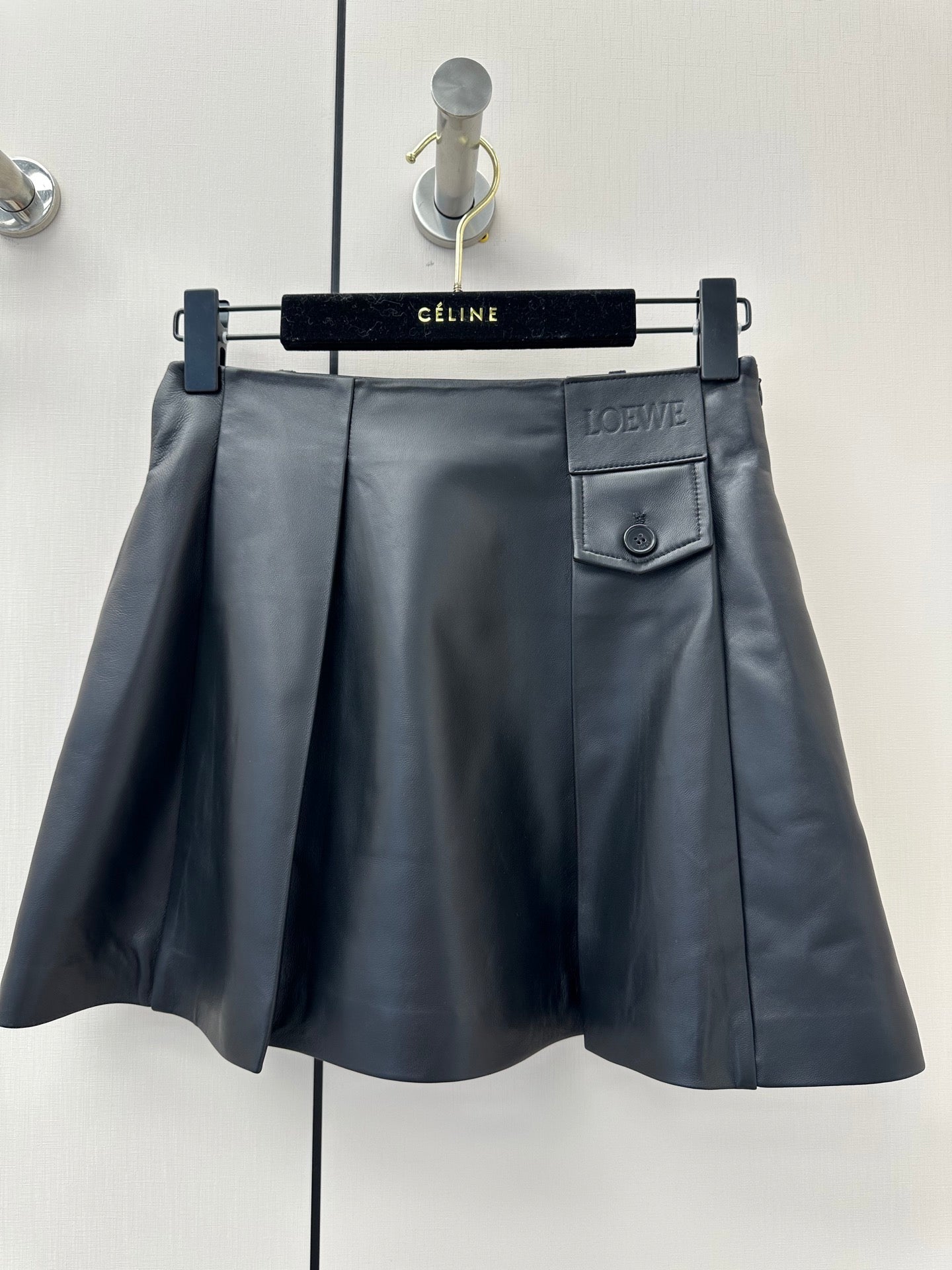 Loewe 26s Pocket Pleated Mini Skirt Black Lambskin 400343