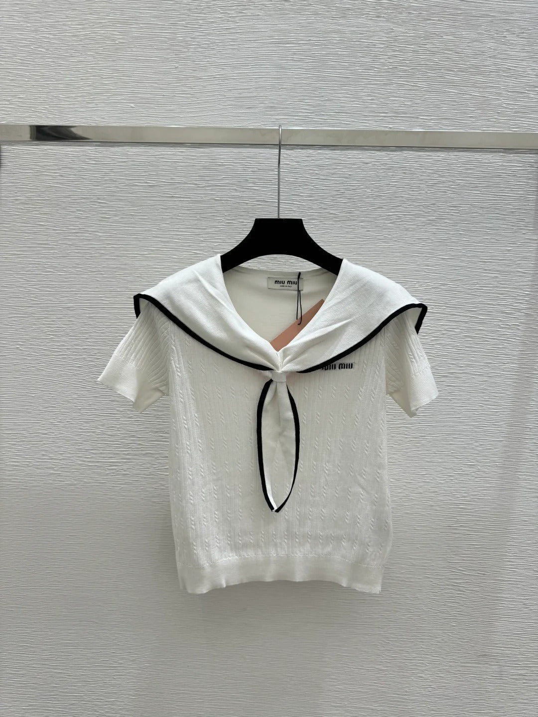 Miu Miu 2026 Sailor-style Knit Top With Tie Detail