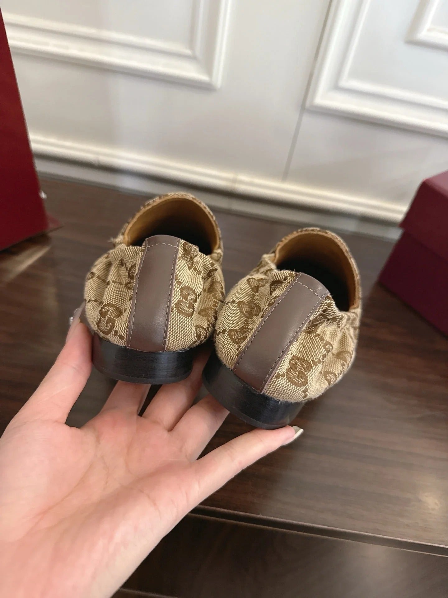 GG 26SS Loafers Beige Brown Monogram Canvas Leather 645954