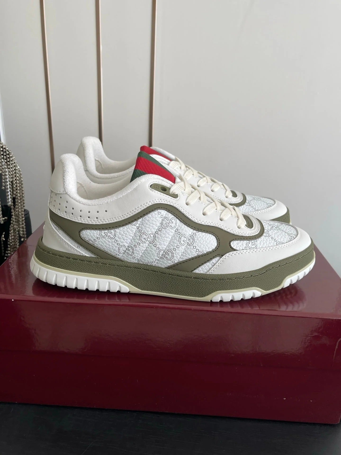 GG 26 Couple Sneakers White Olive Green Cowhide 631677