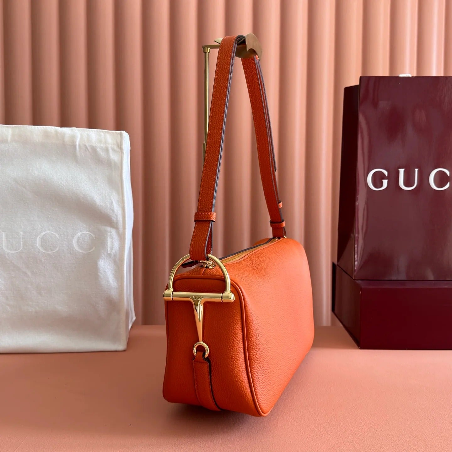 Gucci 2026 Half Horsebit Bag 31.5cm Orange Cowhide 277263