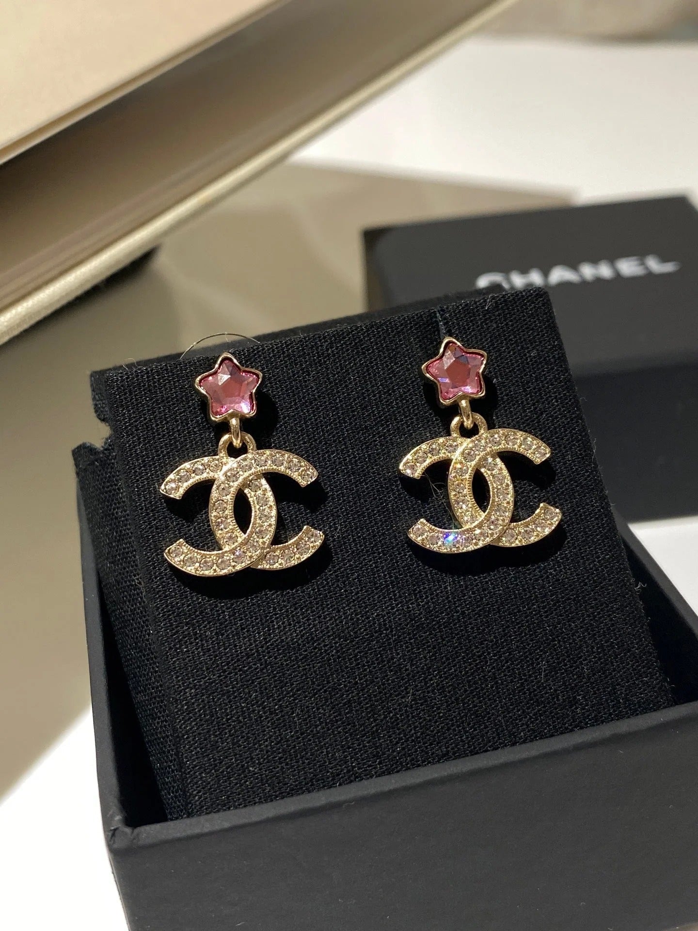 CC Pink Star Gold Diamond Earrings