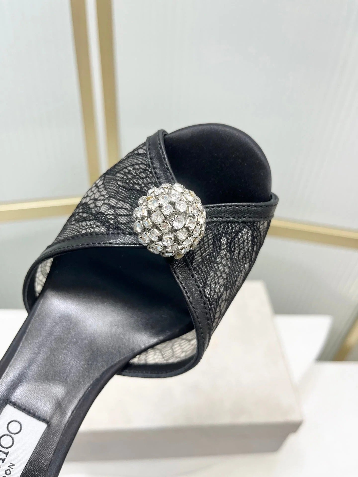 Jimmy 26s Peep-Toe High Heels 85 Black Lace Sheepskin 605973
