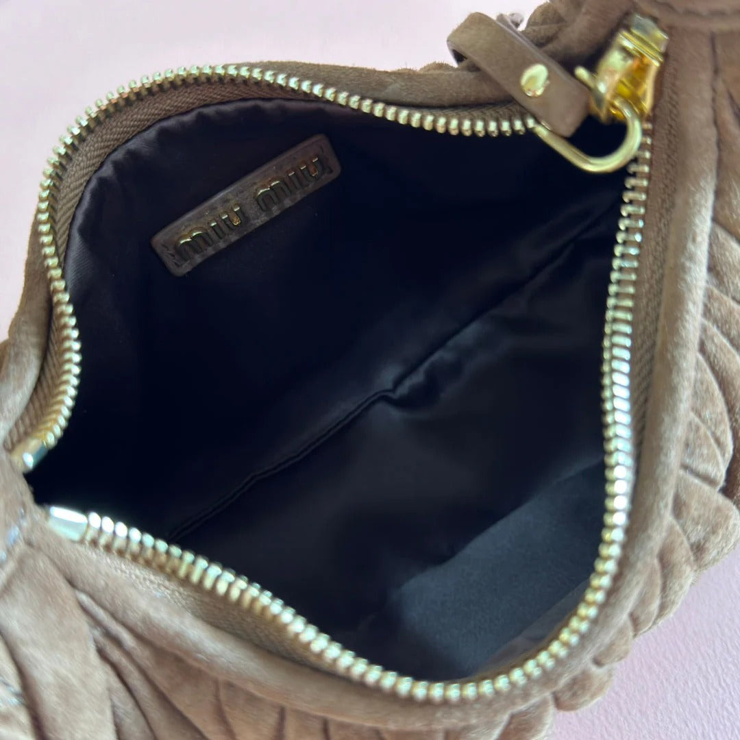 MIU MIU SUEDE HANDBAG 23 DARK BROWN