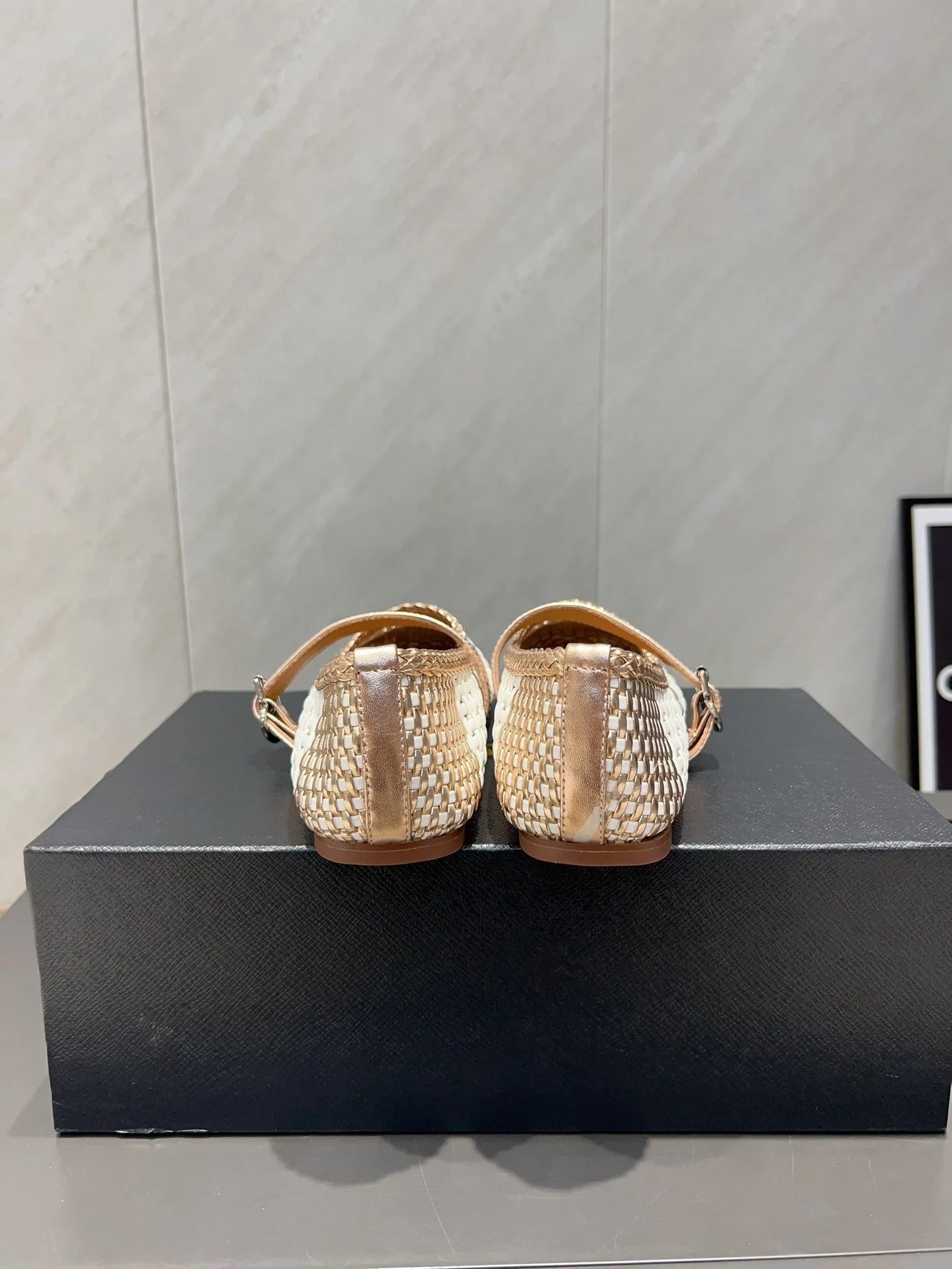 Alaia Mary Jane Flats Woven Pattern 25s In White Mix Caramel Brown Calfskin