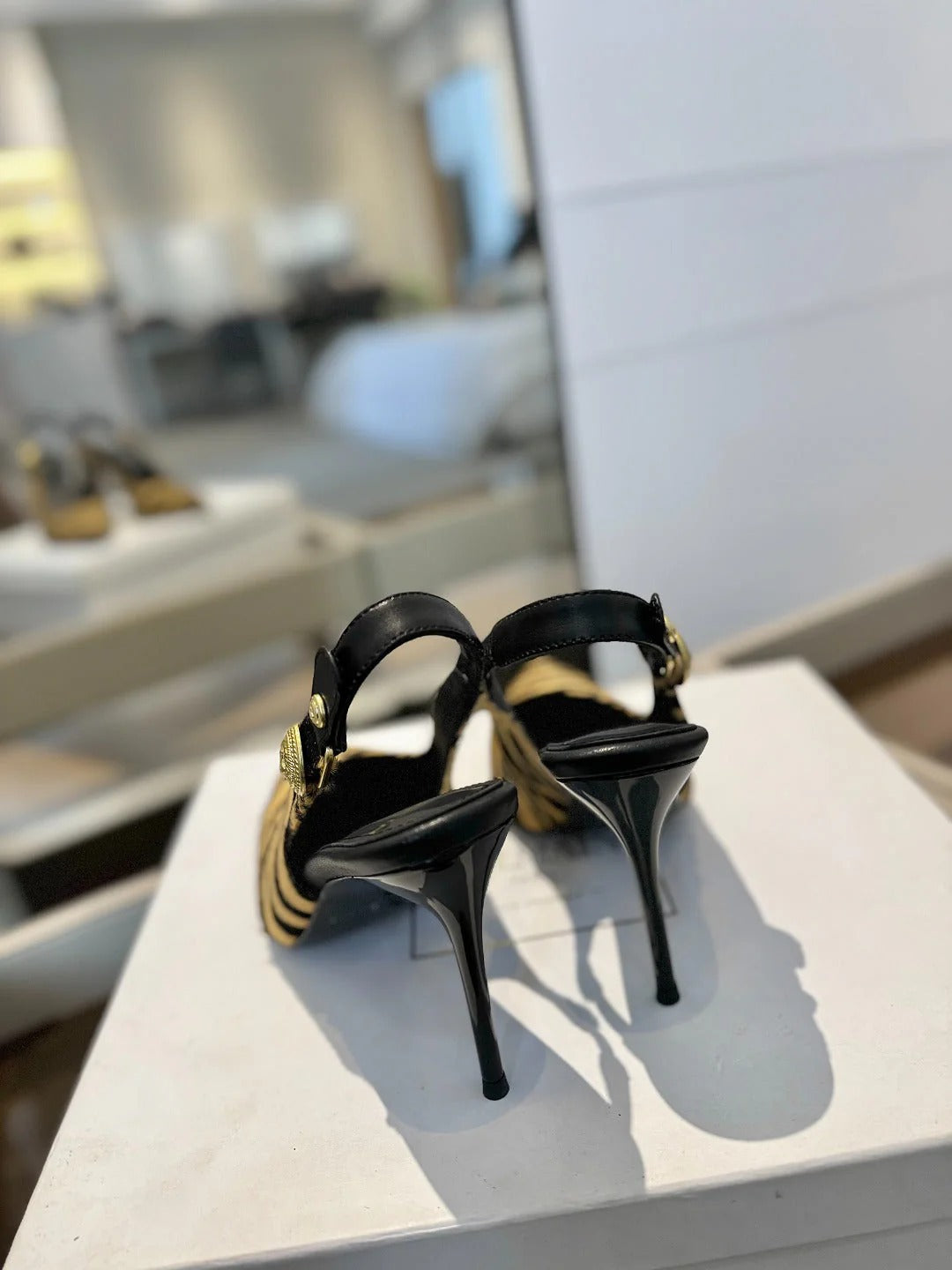 BALMAIN 25S SLINGBACK EVA 95MM IN YELLOW AND BLACK ZEBRA PRINT CALFSKIN