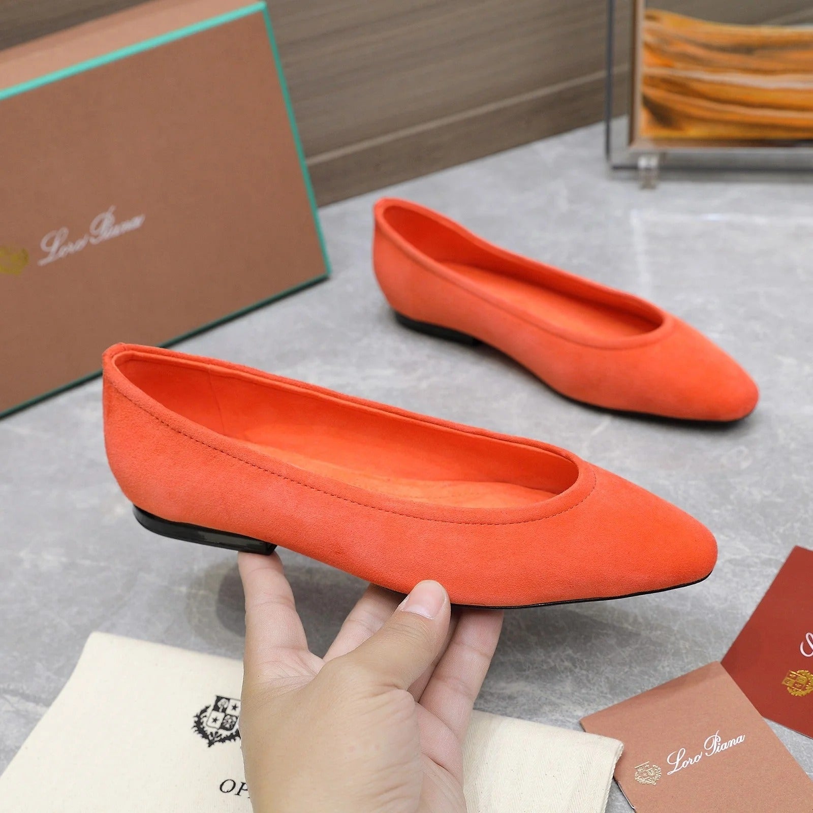 Classic Ballet Shoes In Orange Suede