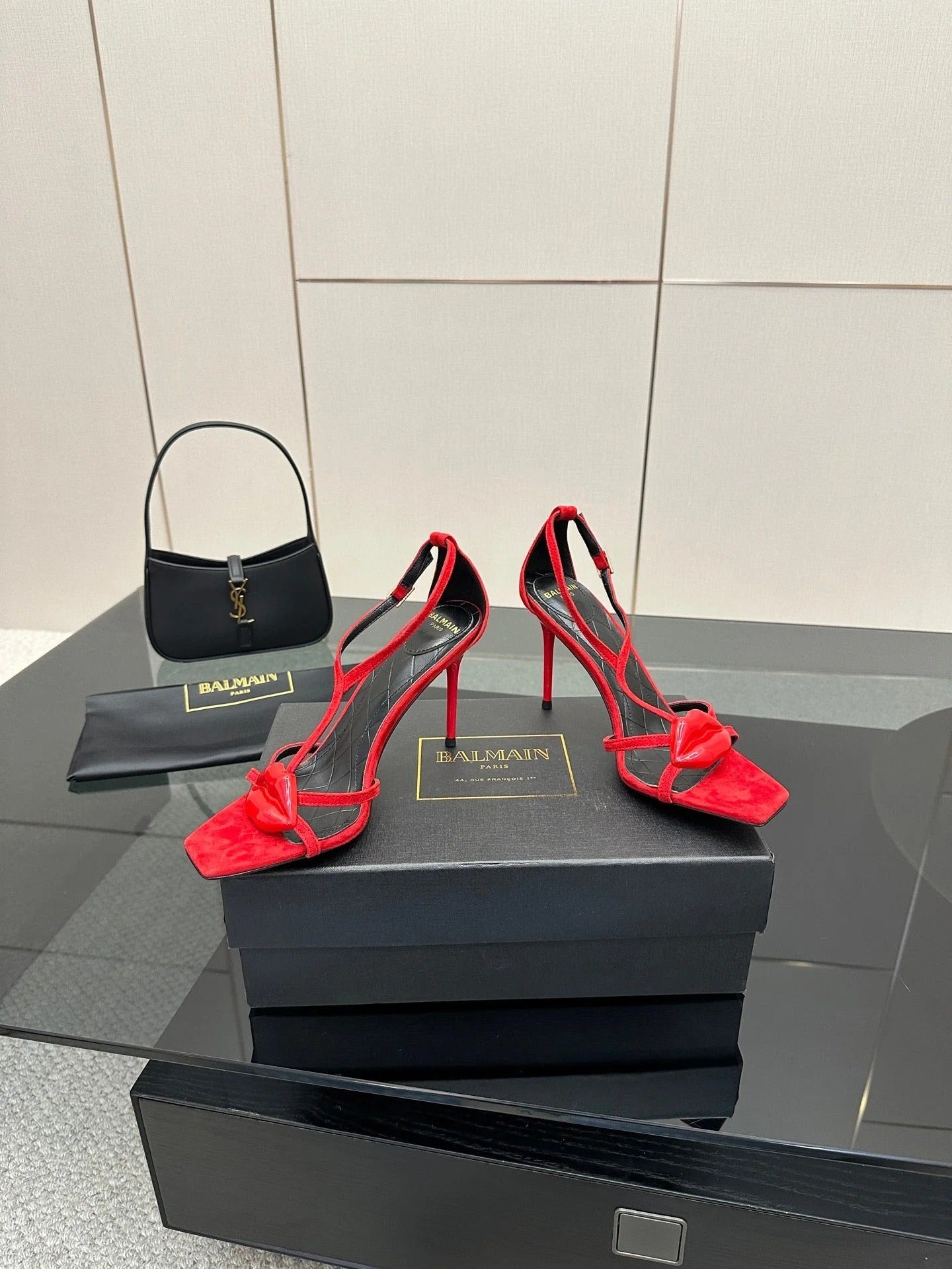 BALMAIN 25S LIPS SANDALS 10 IN CRIMSON RED SUEDE
