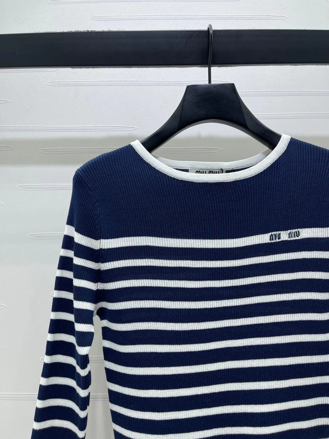 Miumiu 2026 Striped Crew Neck Knit Long Sleeve Wool