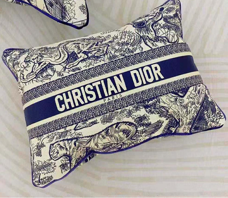 Dior Rectangular Pillow Blue Toile De Jouy Cotton