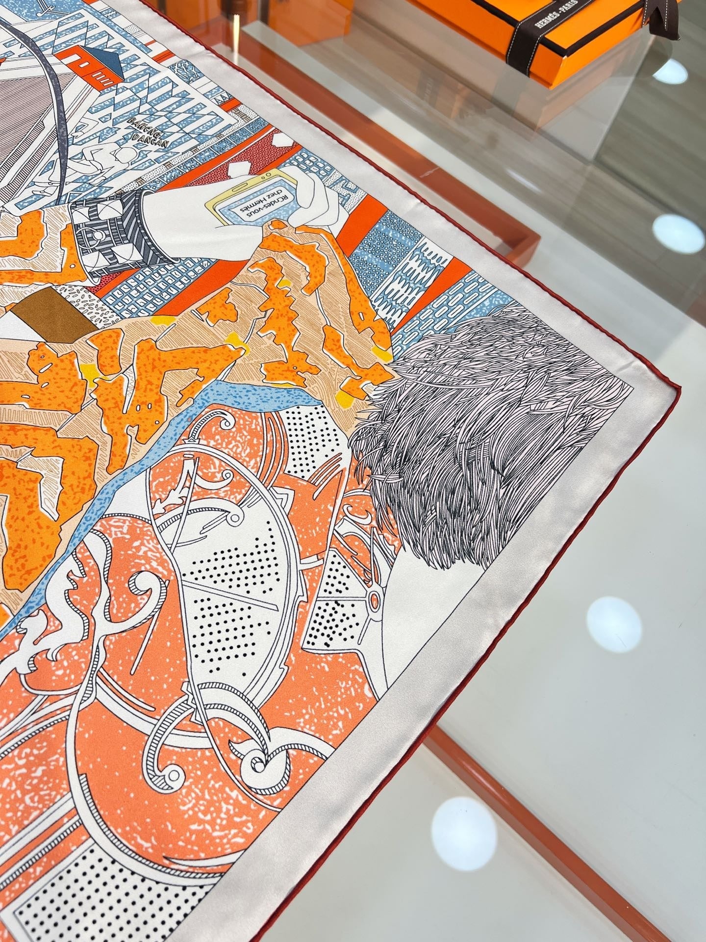 HM 26s Knitting Scarf 90 White Gray Colorful Mulberry Silk 148048