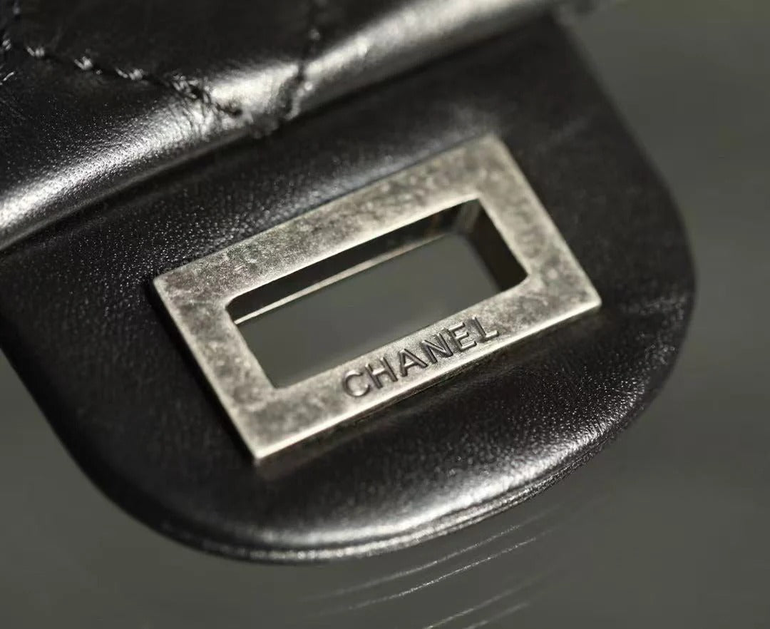 CC 2026 Classic 2.55 Flap Bag Black Aged Lambskin Silver Hardware