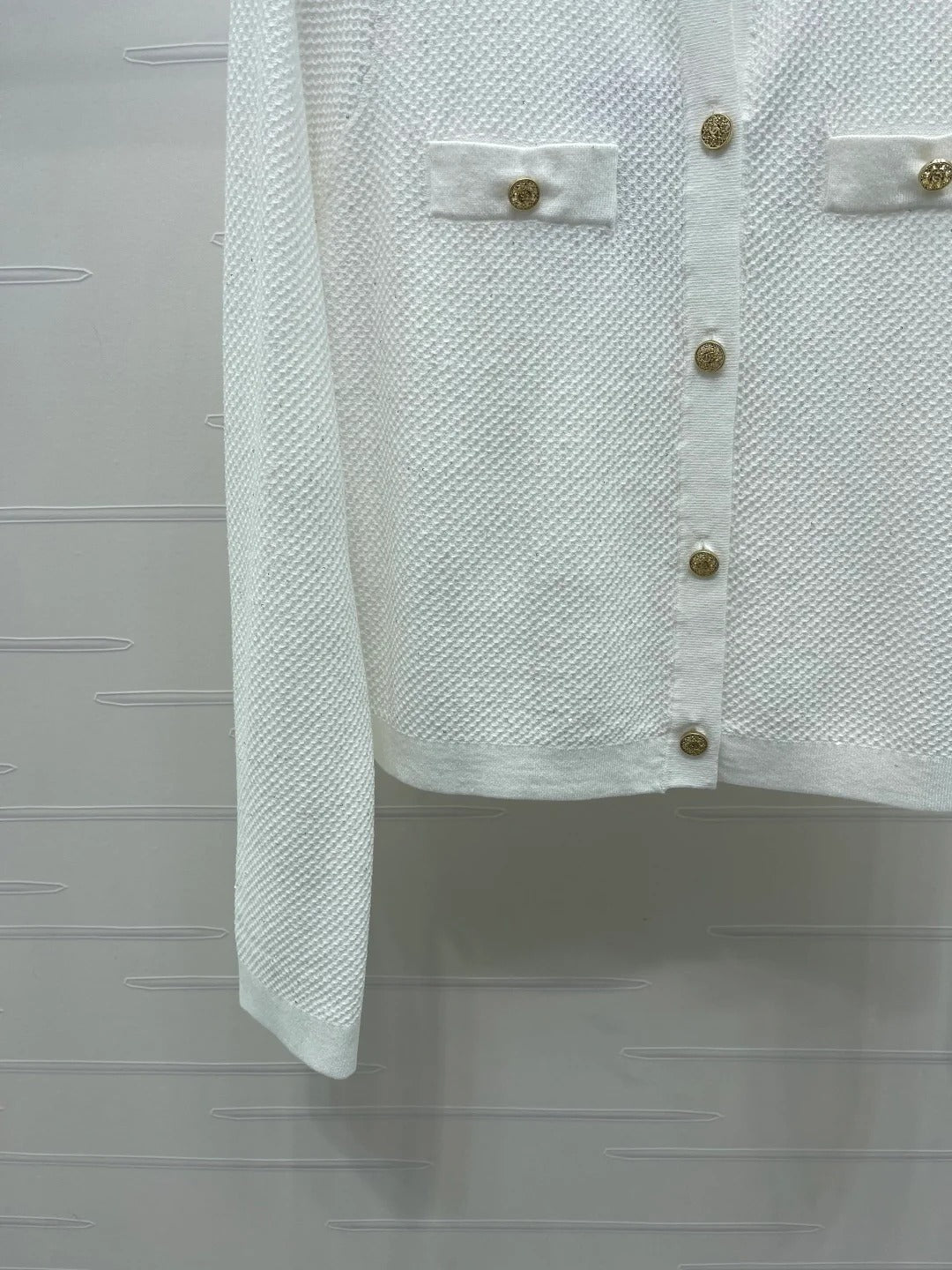 Chanel 2026 Sequined Crew Neck Knit Cardigan Silk Wool