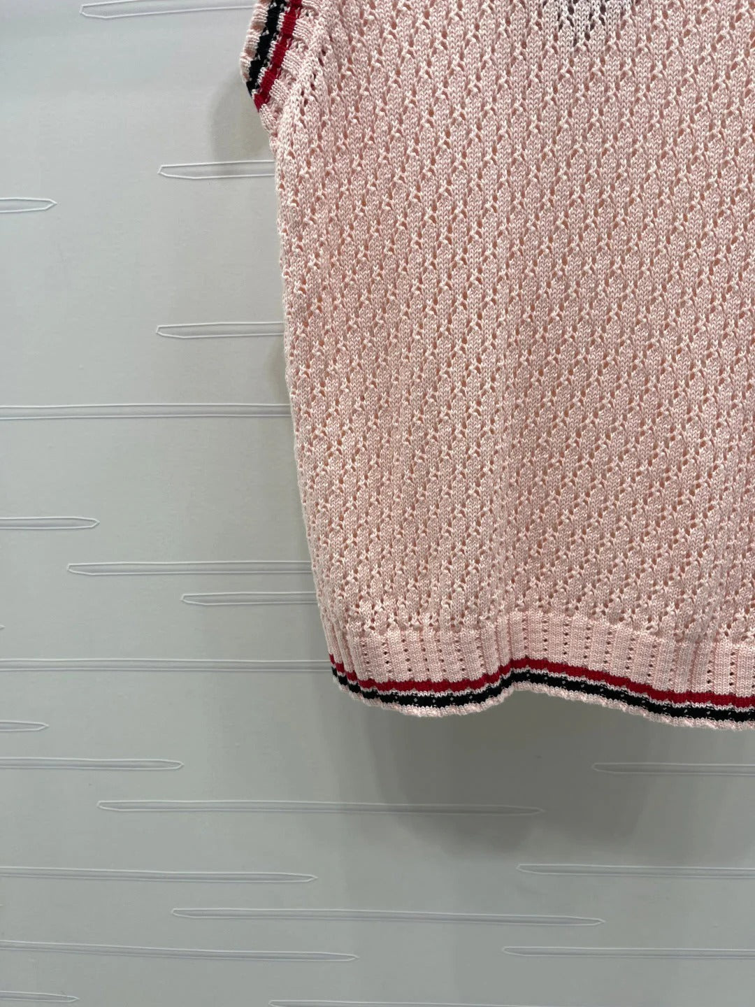 Miumiu 2026 V-neck Openwork Knit Vest Pink Wool 299316