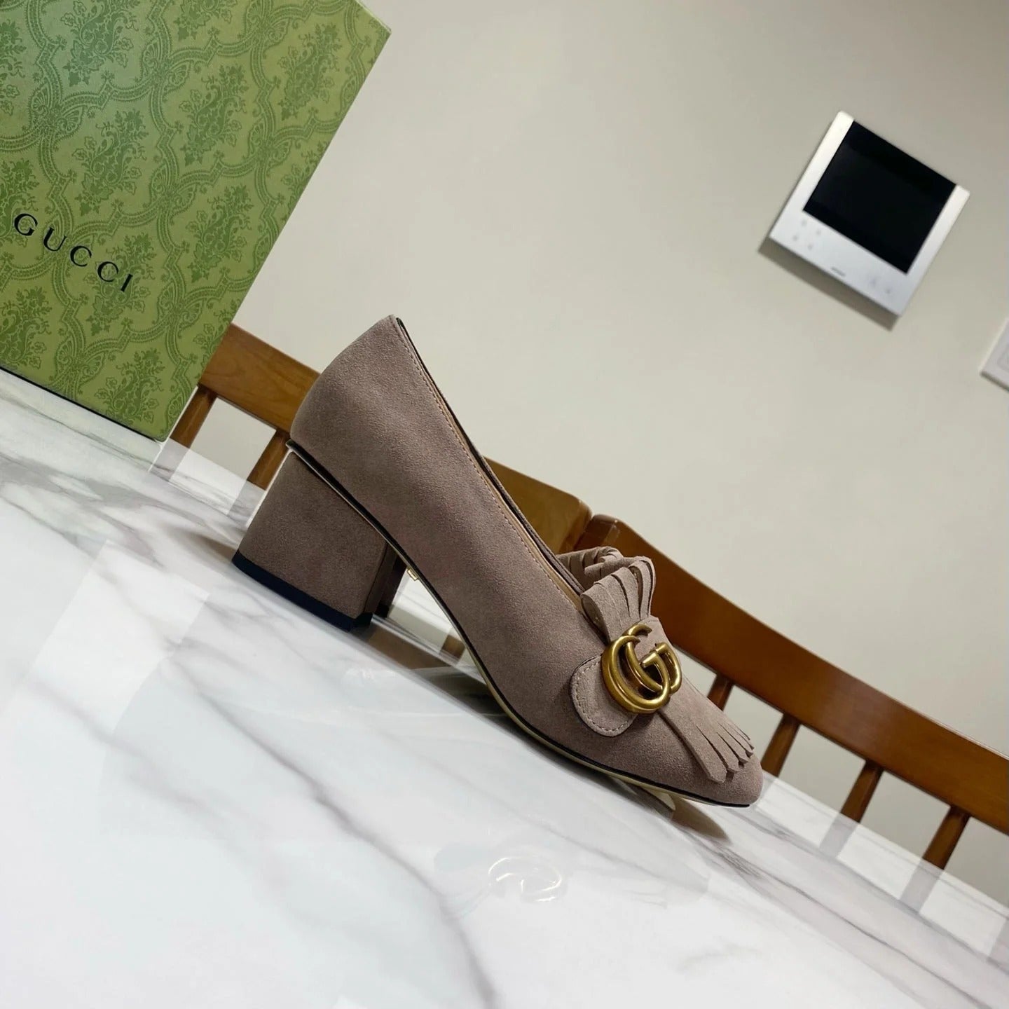 GG 26SS Chunky Heel Pump 50 Taupe Suede 640555