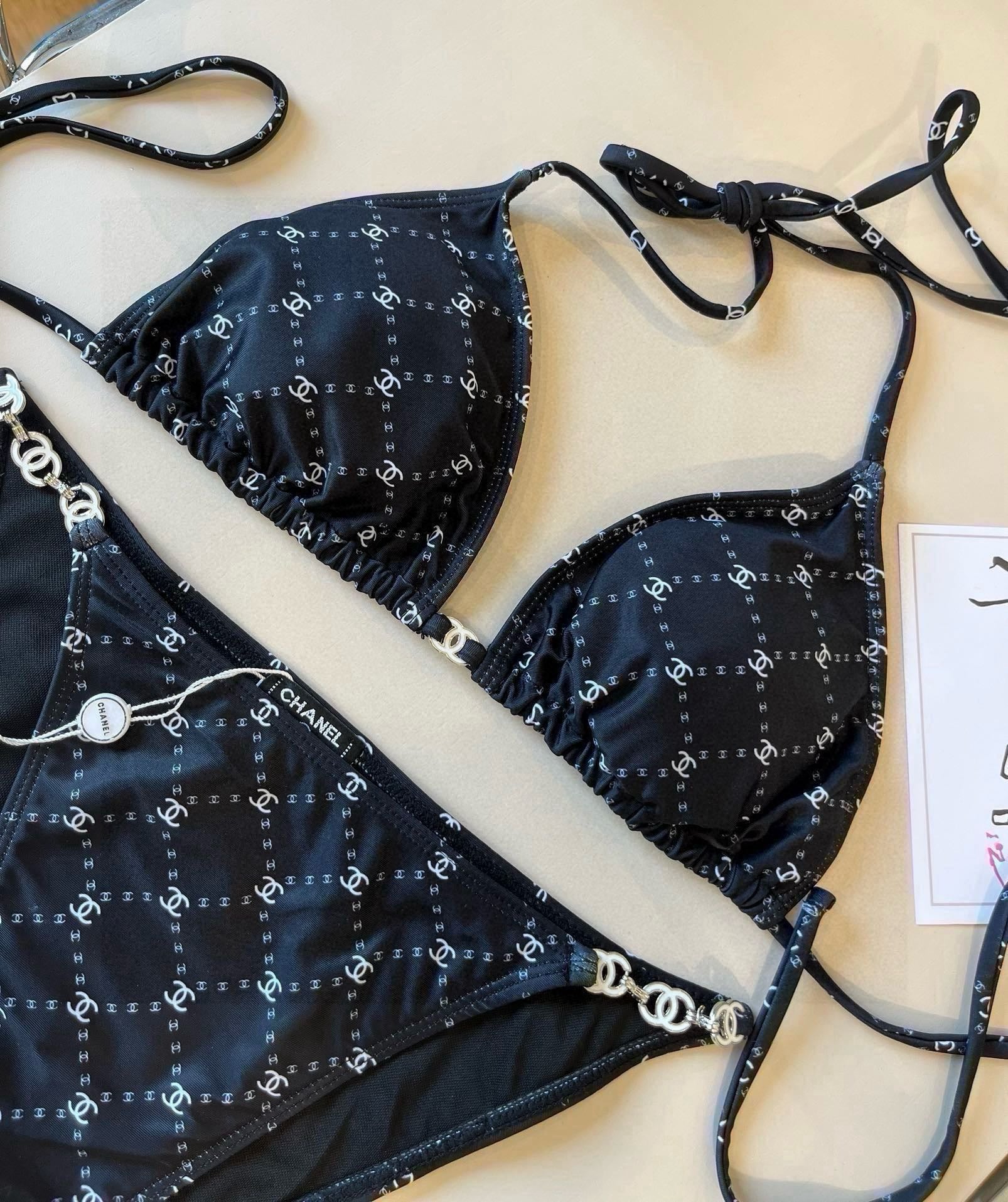 CC BIKINI SWIMSUIT SET IN BLACK AND WHITE PLAID 629230