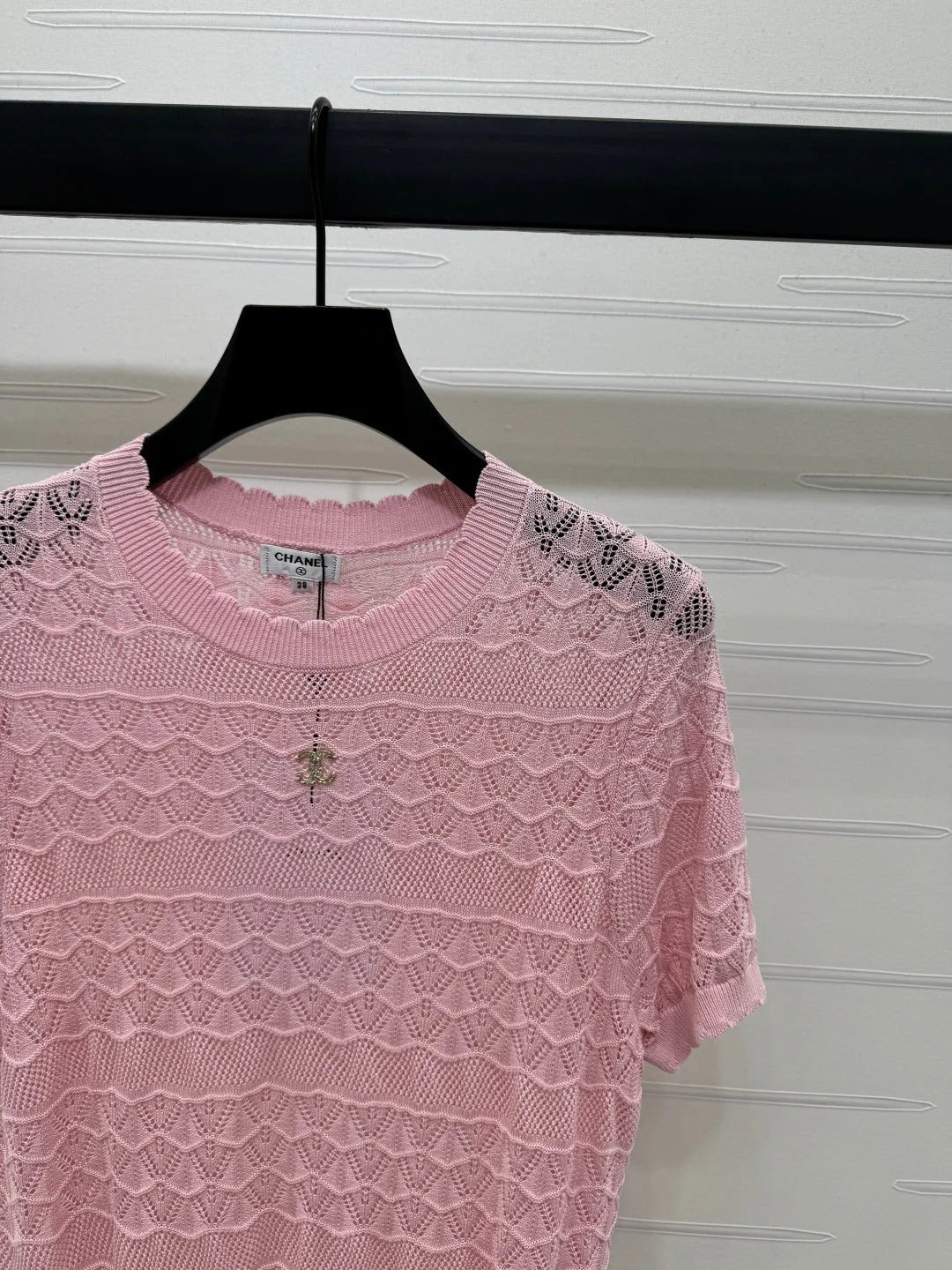 CHANEL 25S HOLLOW KNIT SHORT SLEEVE TOP 264152