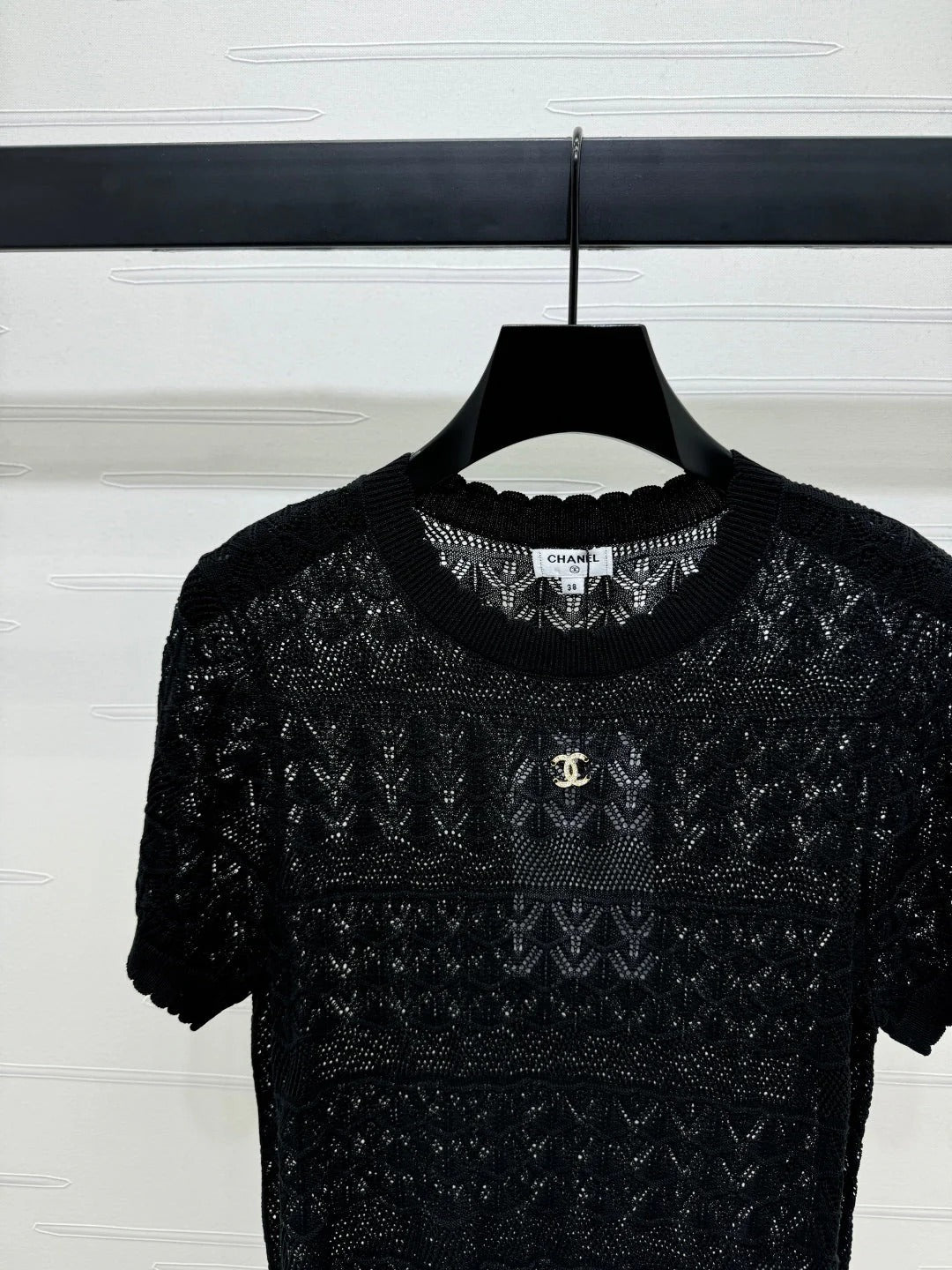 CHANEL 25S HOLLOW KNIT SHORT SLEEVE TOP 264151