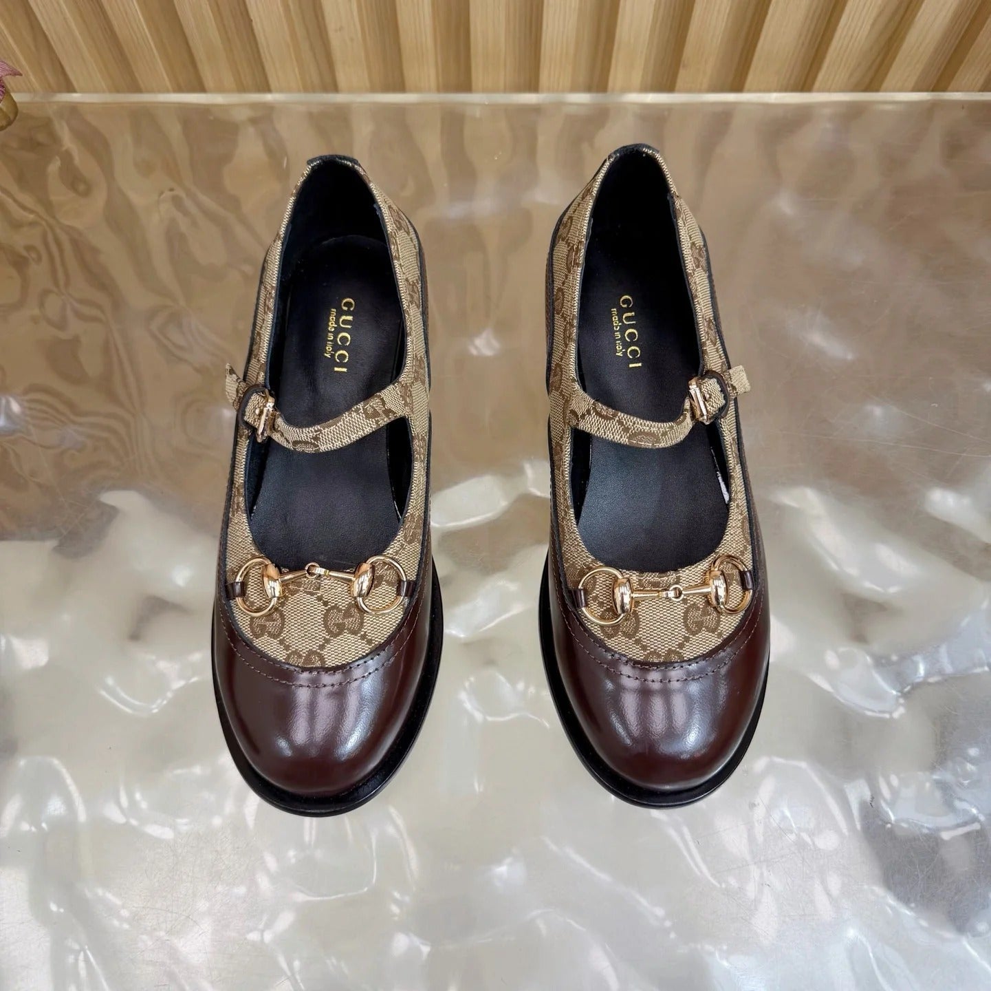 GG 26 Slip-on Brown Beige Sheepskin Double G Denim 589460