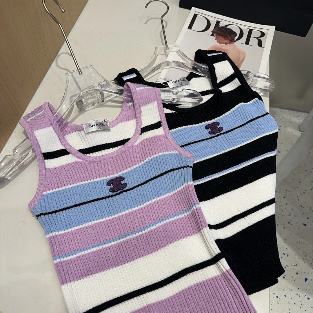STRIPED TANK TOP 612057 IN BLUE BLACK COTTON RIBBED