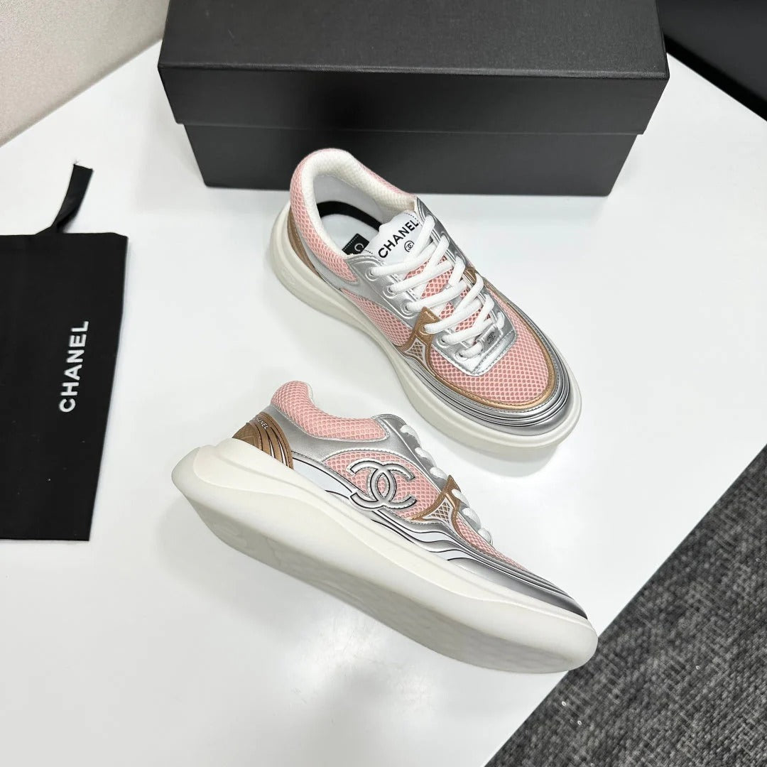 CC 26s Casual Sneakers Light Pink Gray Fabric Cowhide 626379