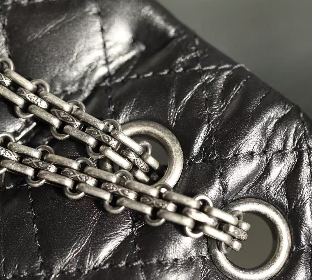 CC 2026 Classic 2.55 Flap Bag Black Aged Lambskin Silver Hardware