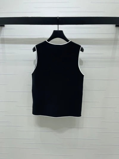 Chanel 2026Knitted V-neck Vest Black Cotton 356406