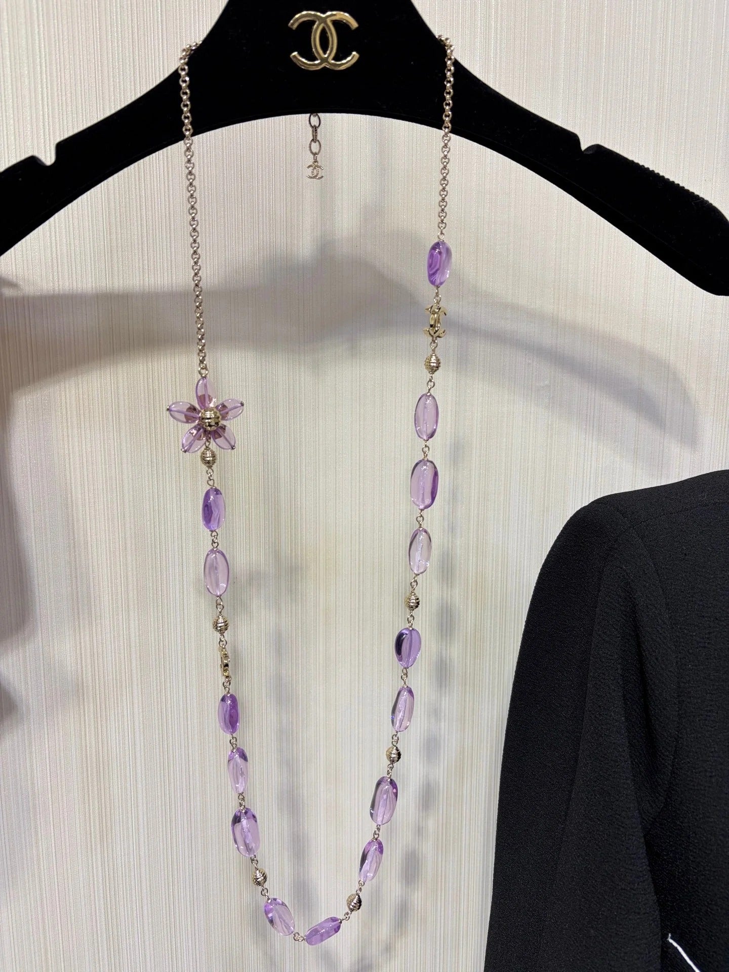 Chanel 2026 Double C Purple Floral Acrylic Beaded Necklace