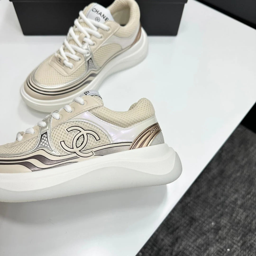 CC 26s Casual Sneakers Light Beige Sliver Fabric Cowhide 626382