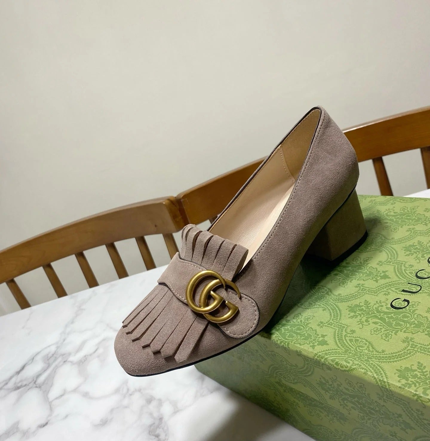 GG 26SS Chunky Heel Pump 50 Taupe Suede 640555