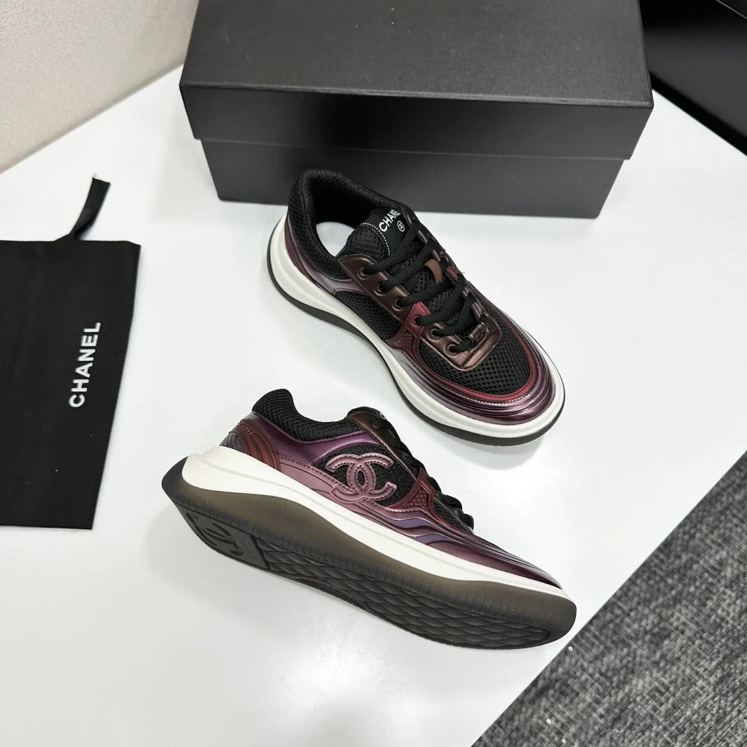 CC 26s Casual Sneakers Black Plum Purple Fabric Cowhide 626381