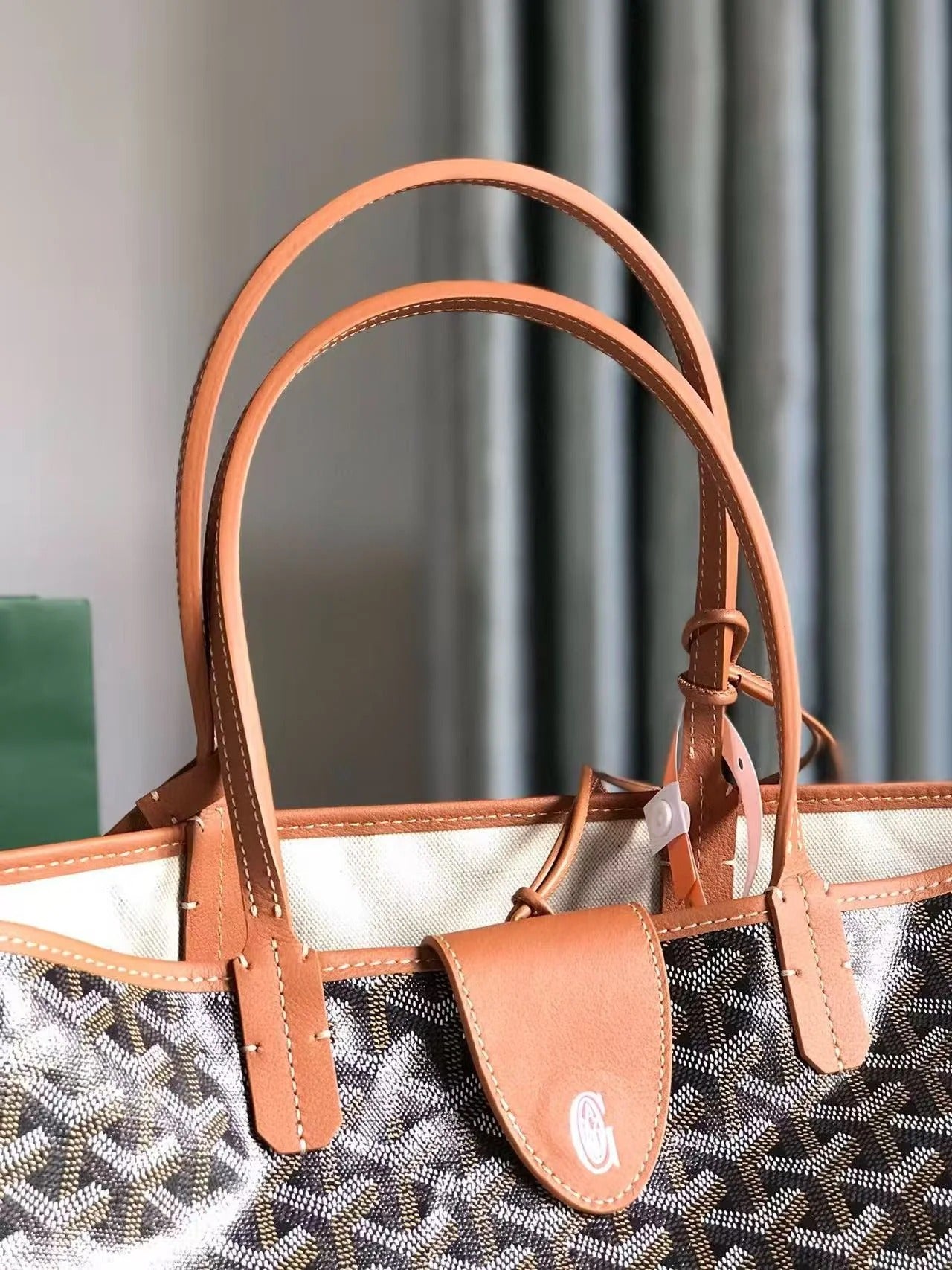 Goyard Saint Louis PM 34 Black Goyardine Canvas Tan Calfskin