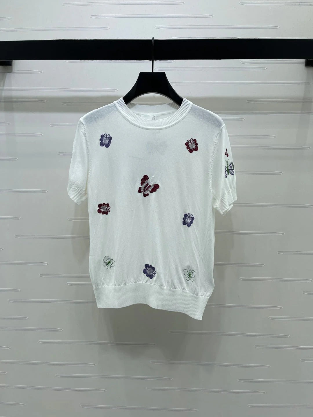 Dior 2026 Embroidered Butterfly Knit Short-Sleeve T-Shirt Cotton 422553