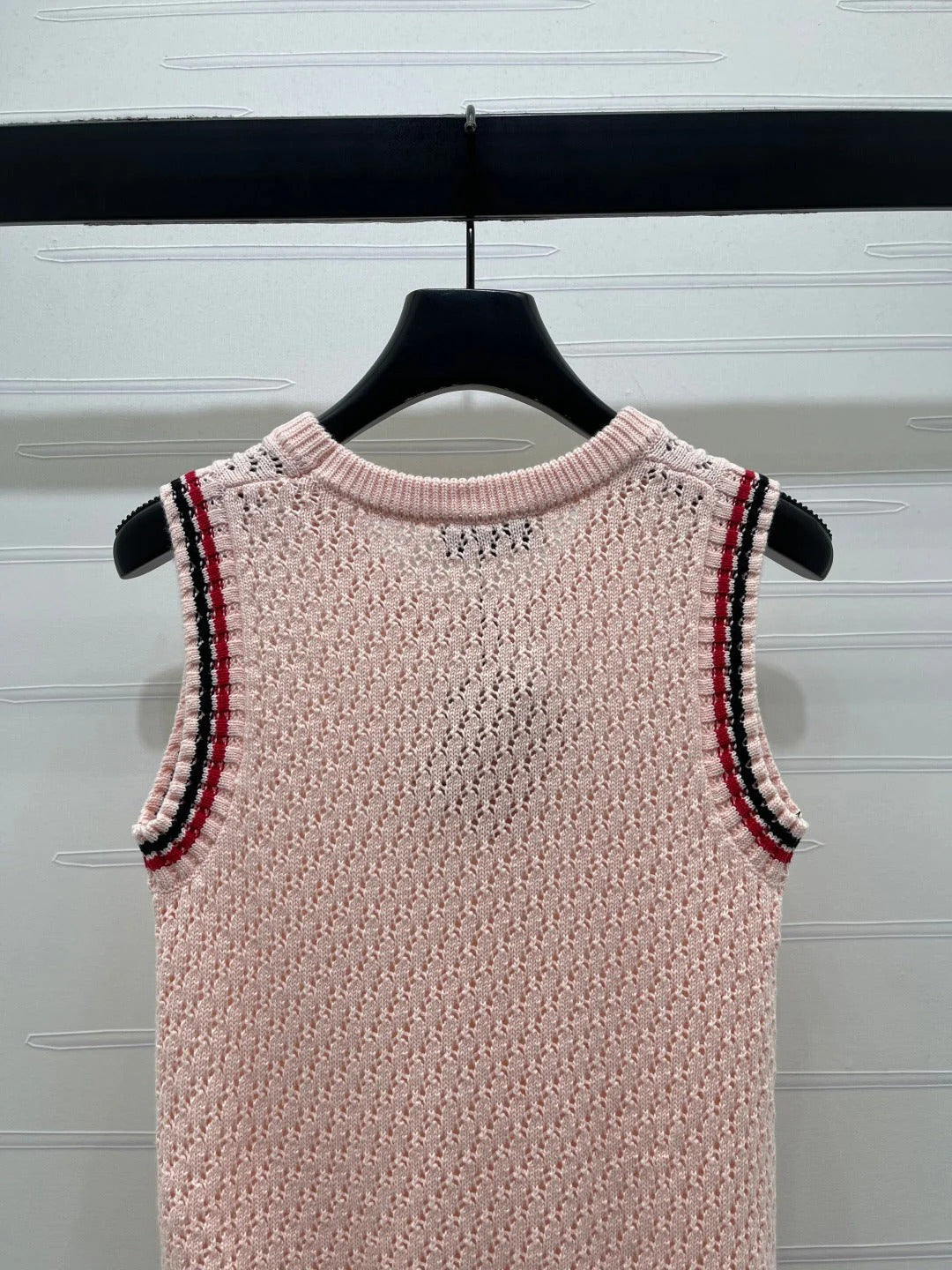 Miumiu 2026 V-neck Openwork Knit Vest Pink Wool 299316