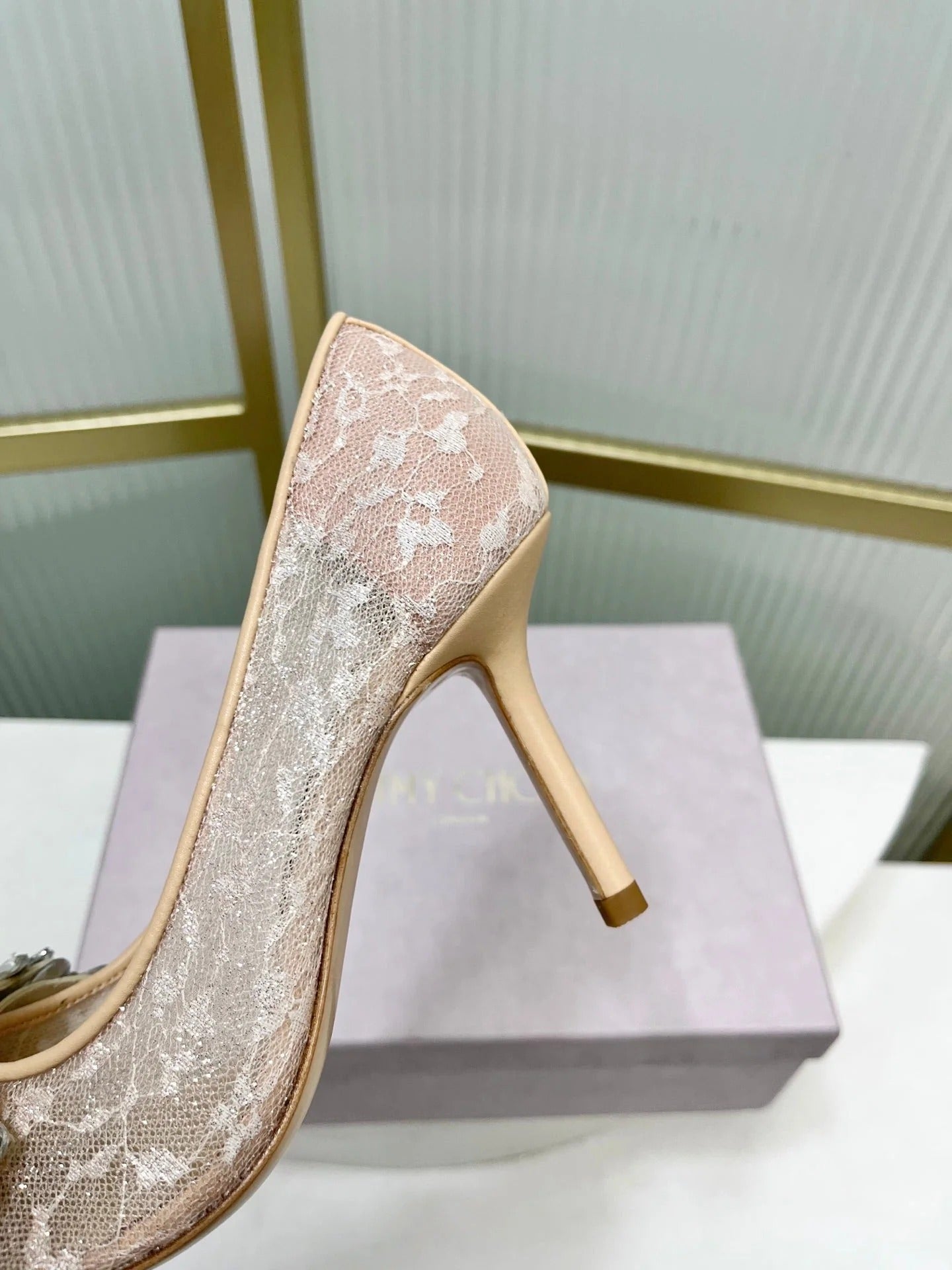 Jimmy 26s High Heels 85 Beige White Imported Lace Sheepskin 605988