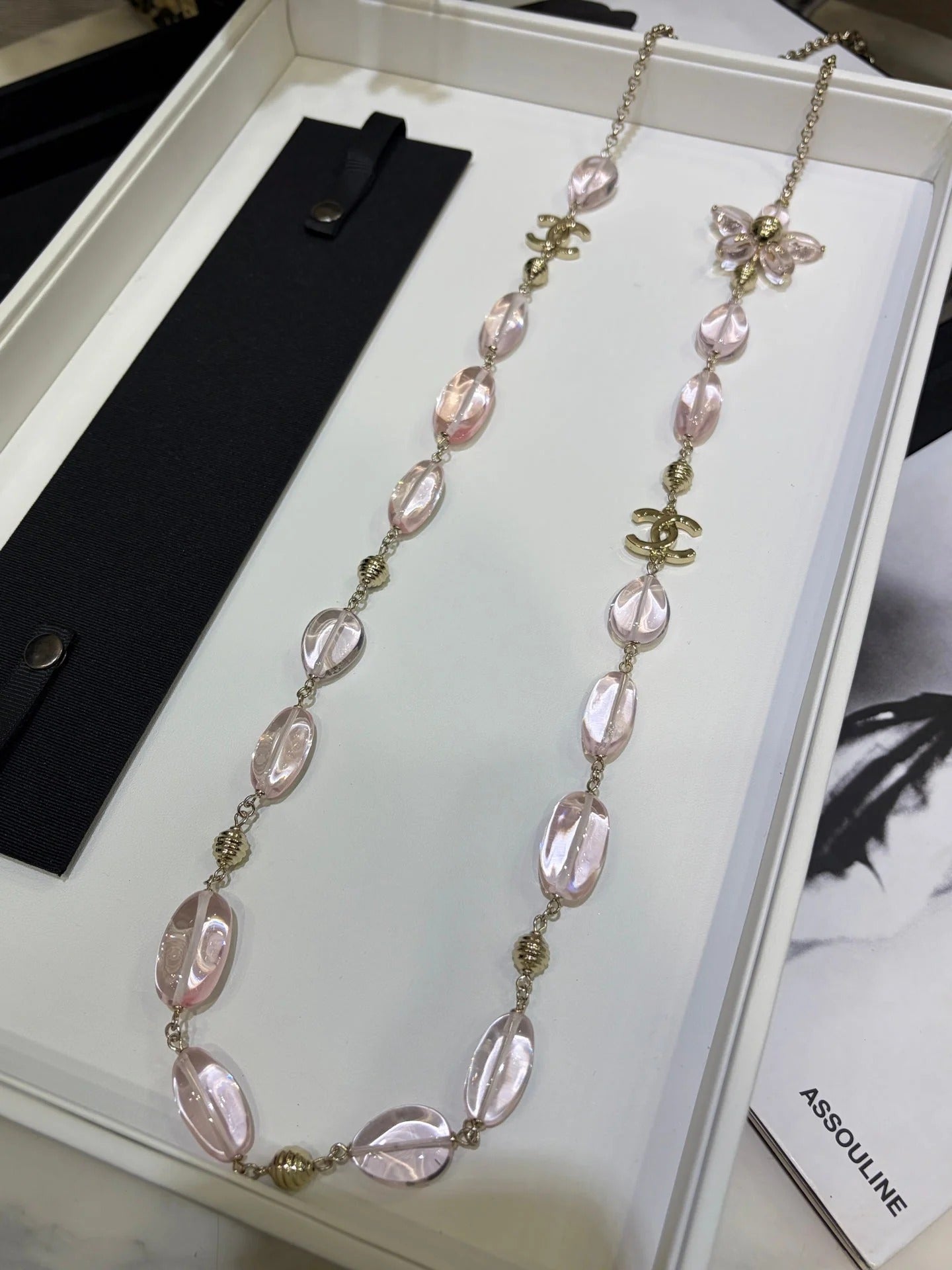 Chanel 2026 Double C Pink Floral Acrylic Beaded Necklace