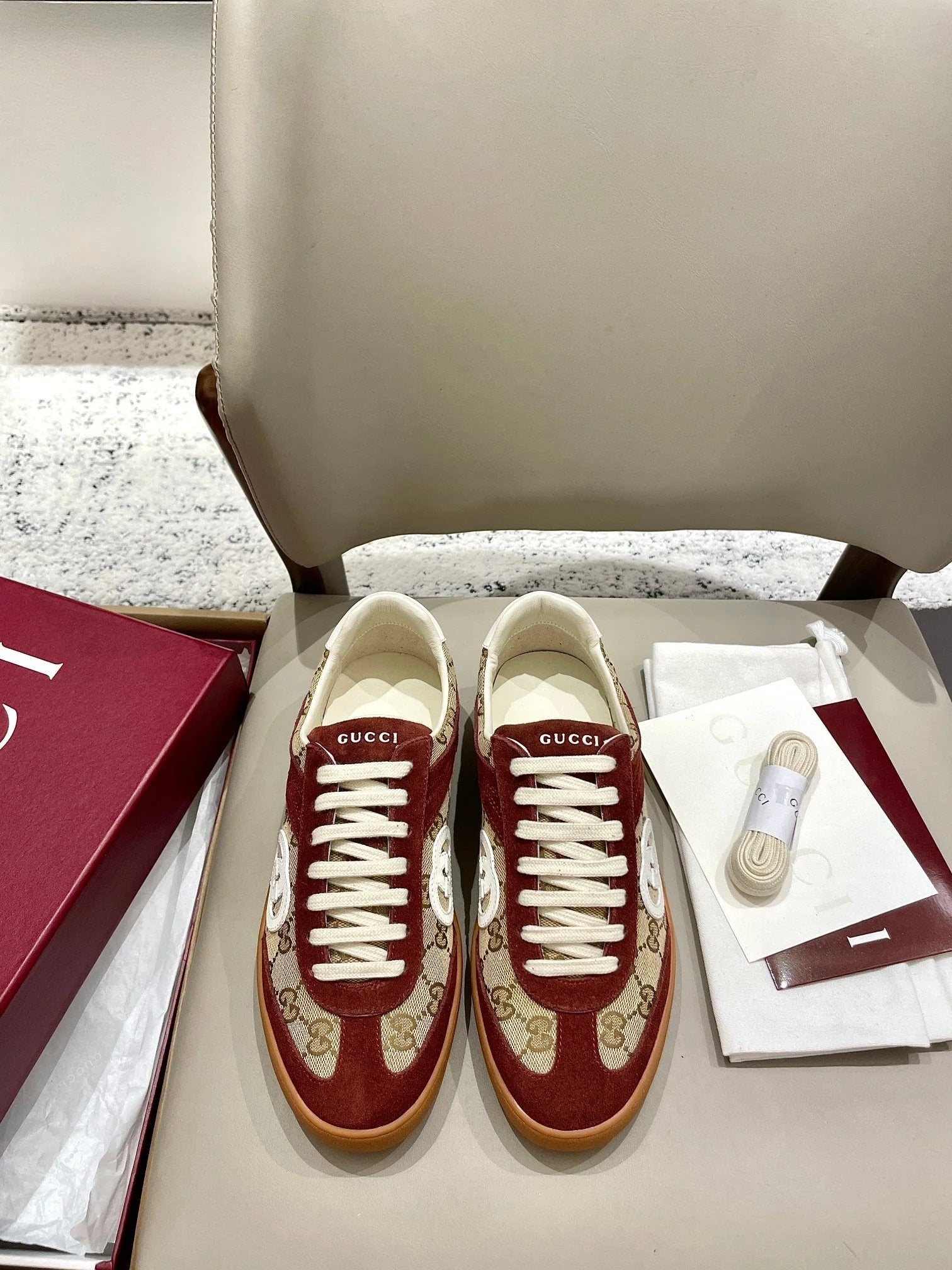 GG 26 Sneaker Dark Red Canvas Suede 632817