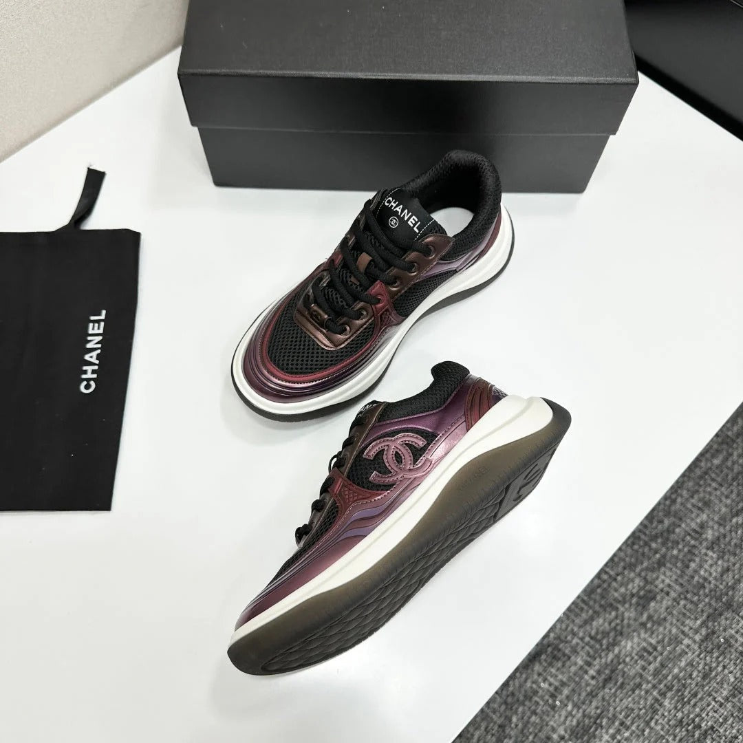 CC 26s Casual Sneakers Black Plum Purple Fabric Cowhide 626381