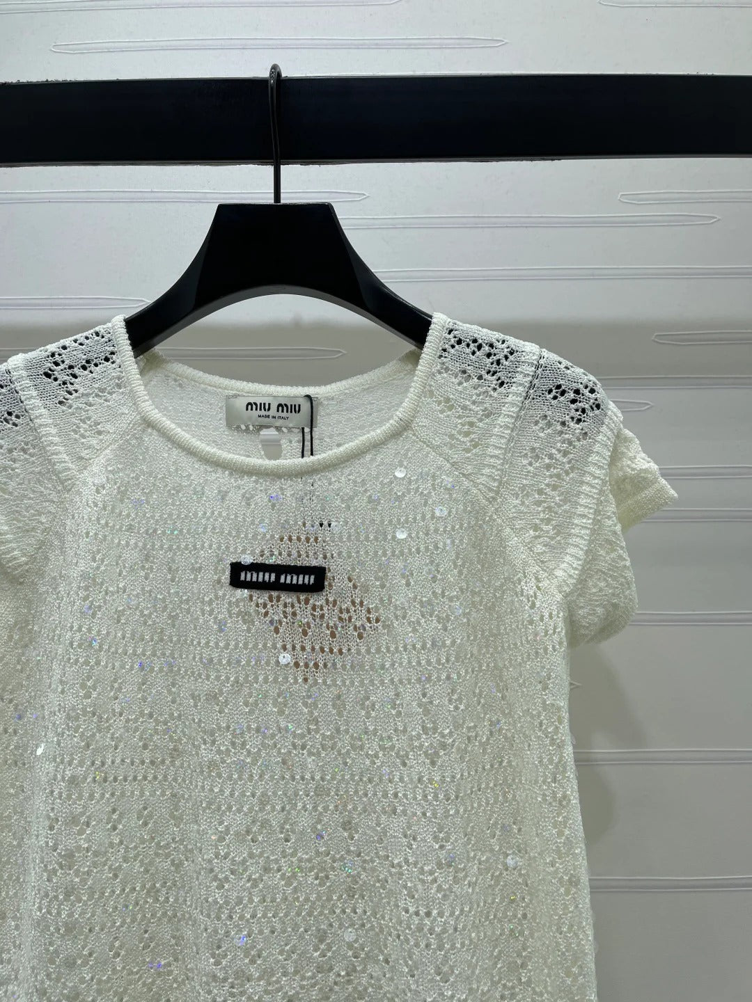 Miumiu 2026 Hollowed-out Knit Top Blue White Wool Polyester