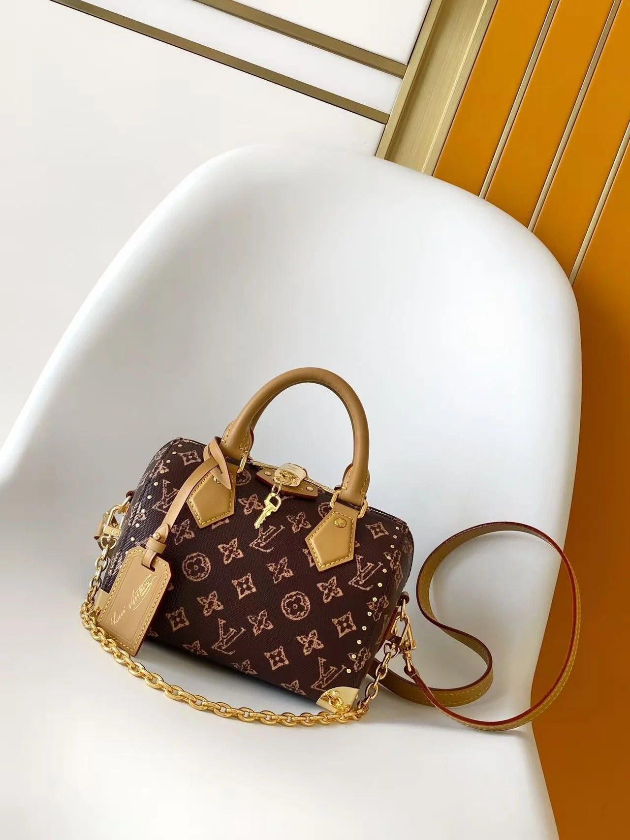 Louis Vuitton 2026 Speedy Trunk 20 Brown Tan Monogram Canvas Mix Cowhide
