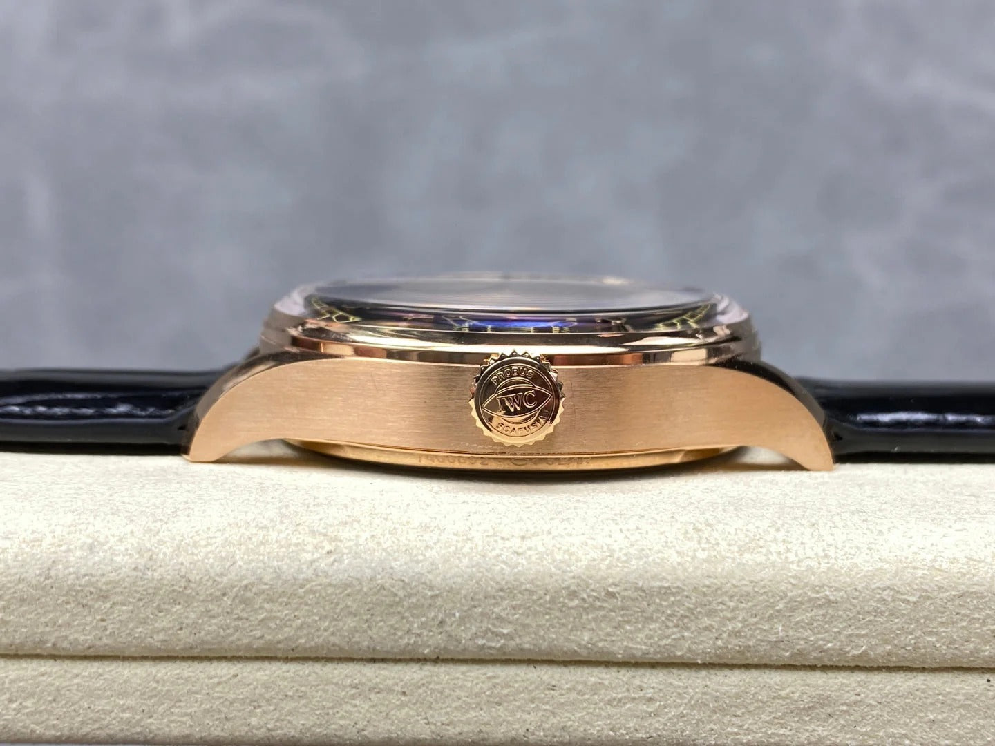 IWC Portuguese 42.4mm Black Dial Pink Gold Case Crocodile Leather