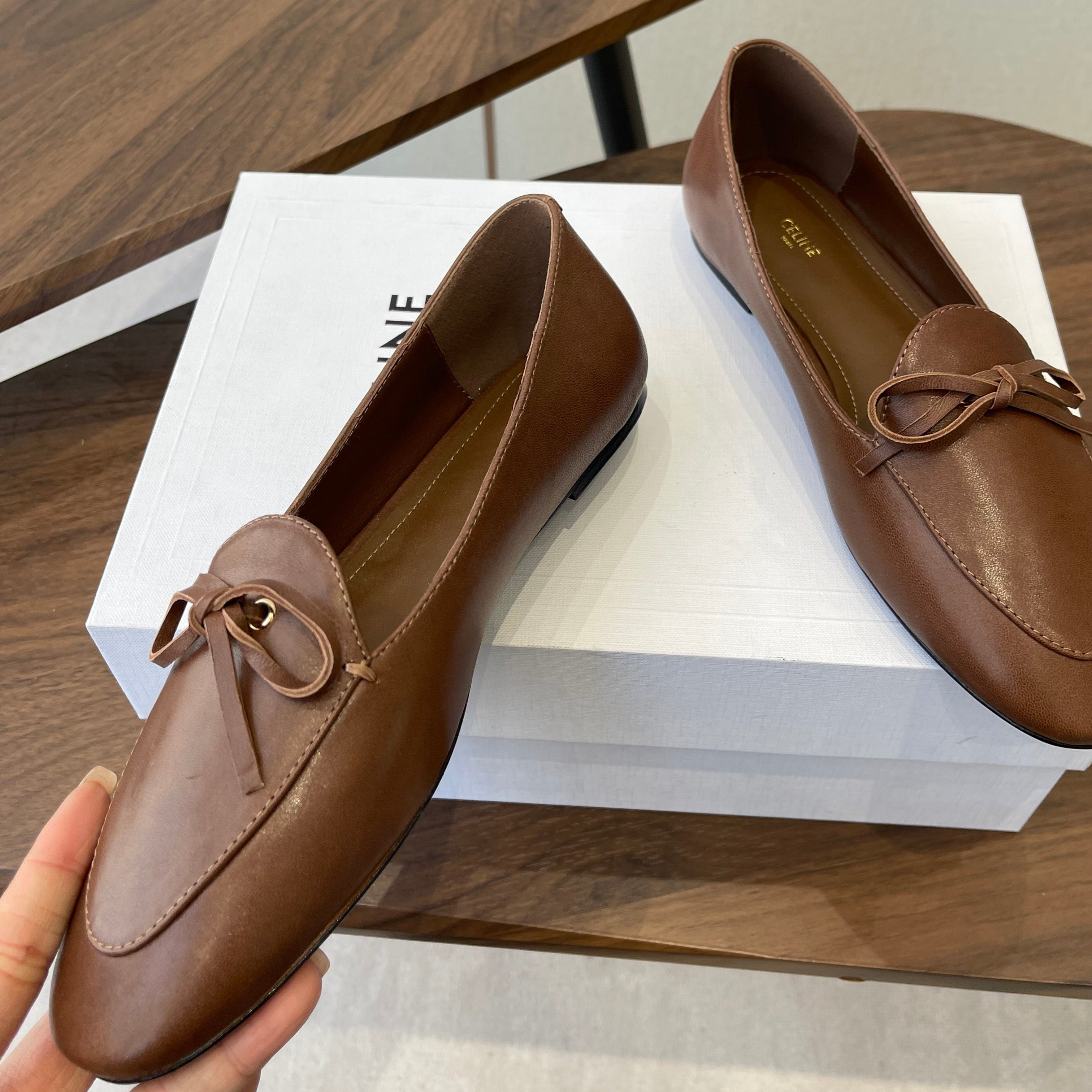 Celine 26 Loafers Brown Sheepskin 624694